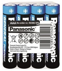 Батарейка Panasonic GENERAL PURPOSE угольно-цинковая AAA(R3) пленка, 4 шт.