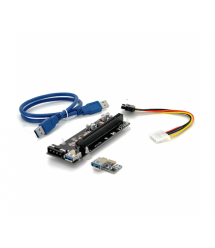Riser PCI-EX, x1-x16, 4-pin MOLEX, SATA-4Pin, USB 3.0 AM-AM 0,6 м (черный) , конденсаторы CS 220 16V, Пакет