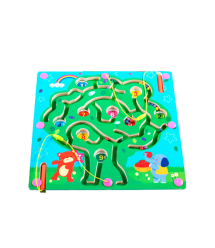 Игрушка-лабиринт Яблоня на деревянной доске с магнитными шариками и магнитными палочками, 30х30х1,5cm