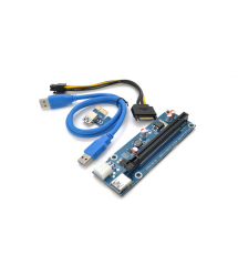 Riser PCI-EX, x1-x16, 6-pin, SATA-6Pin, USB 3.0 AM-AM 0,6 м (синий) , конденсаторы HS06 - 270, Пакет