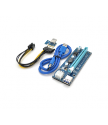 Riser PCI-EX, x1-x16, 6-pin, SATA-6Pin, USB 3.0 AM-AM 0,6 м (синий) , конденсаторы FP5K, Пакет