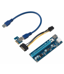 Riser PCI-EX, x1-x16, 6-pin, SATA-6Pin, USB 3.0 AM-AM 0,6 м (синий) , конденсаторы F51F, Пакет