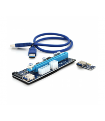 Riser PCI-EX, x1-x16, 4-pin - 6-pin - Sata, USB 3.0 AM-AM 0,6 м (красный), конденсаторы UER, Пакет