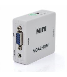 Конвертер Mini, VGA2HDMI, ВЫХОД HDMI(мама), на ВХОД VGA(мама) 720P / 1080P, White, BOX