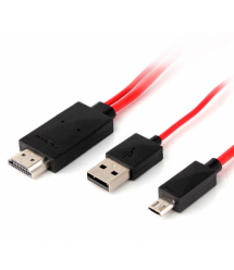Переходник-конвертер MHL (micro USB (папа) + USB (папа)) to HDMI (папа), RED, 2m Q50
